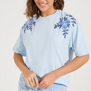 Camiseta de Verano de Manga Corta para Mujer con Logotipo Personalizado, Algodón de Alta Calidad, Diseño de Bordado y Estampado, Corte Ajustado, Ecológica, Transpirable - Product Image 1
