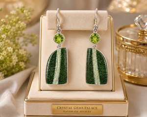 Natural Green 925 Sterling Silver Plated Gemstone Drop <b>Earrings</b> Certified for Unisex & Women's Wedding & Party Gift Jewelry - Product Image 3