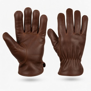 Gants de conduite en cuir marron, non doublés, thermiques, longueur poignet, style uni, pour usage extérieur - Product Image 1