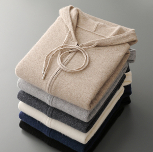 Sudadera con capucha tipo cárdigan de invierno para hombre, personalizada al por mayor, con cierre de cremallera, 100% cachemira, forro polar cómodo - Product Image 6