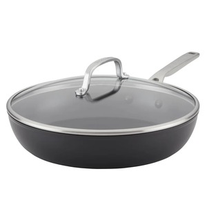 Nonstick Frying <b>Pan</b> With Glass Lid Stainless Steel Handle Aluminum Base For Gas <b>And</b> Induction Cooker - Product Image 1