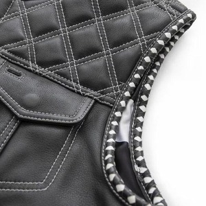 Gilet de motard en cuir matelassé noir pour homme, veste de motard - Product Image 2