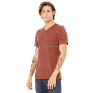 Vêtements personnalisés T-shirt unisexe à manches courtes en tissu tri-mélange Col en V T-shirts pour hommes - Product Image 5
