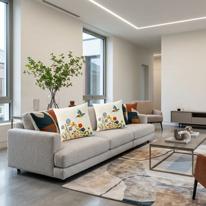 Custom Wholesale Embroidery <b>Flowers</b> and Hummingbird Vintage Square Back <b>Cushion</b> Cover 100% Cotton Washable Zipper Closure - Product Image 3