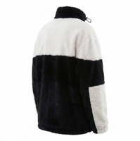 Veste Teddy Oversize Noire Crème pour Femme en Polaire Haute Densité et Fausse Fourrure en Polyester, Col Montant, Fermeture Éclair Intégrale, Colorblock, Fabrication Personnalisée