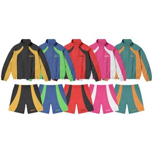 Custom Color Block Windbreaker Jacket and Shorts <b>Set</b> Summer Streetwear Two Piece Athletic Outfit Unisex Casual Sports Tracksuit - Product Image 1