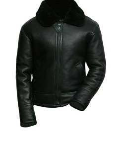 Custom Men Black Leather Jacket <b>Fur</b> Collar Winter Shearling Style Premium Quality Wholesale - Product Image 1