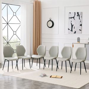 Set di 4 Sedie da Pranzo Moderne di Lusso in PU Trapuntato Grigio Chiaro con Gambe in Metallo Nero per Uso Imbottito - Product Image 3