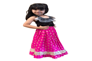 Haut sans manches tissé Twisha orné de motifs avec Lehenga imprimé - Noir et rose - Product Image 4