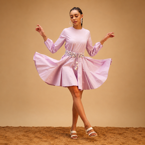 Elegante Vestido Casual de Algodón Lila Lavable, Tejido Sólido, Cuello Barco, Sin Mangas, Bordado, para Mujer, Verano - Product Image 6