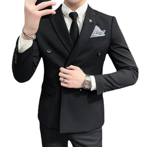 Traje de tres piezas retro azul marino para hombre, blazer vintage para boda y negocios, mezcla de lana, corte personalizado, conjuntos de trajes de lujo para hombre - Product Image 5