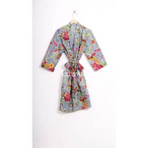 Kimono Kantha en coton fait main indien pour femme et homme, élégant, pour la plage, peignoir d'été, patchwork floral, cadeau, maison - Product Image 5