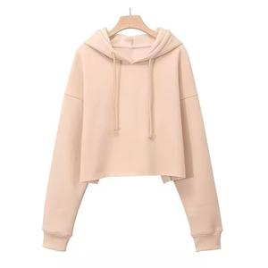 Custom Women's Solid Pullover Crop <b>Top</b> Hoodie Breathable Polyester Cotton Fleece Long Sleeves Short Length <b>Winter</b> Crop Hoodies - Product Image 6