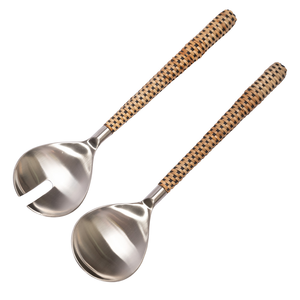 Cuillères en acier inoxydable de qualité supérieure, 5 pièces, manche en rotin, couverts, vaisselle, ensembles de couverts, vente chaude - Product Image 1