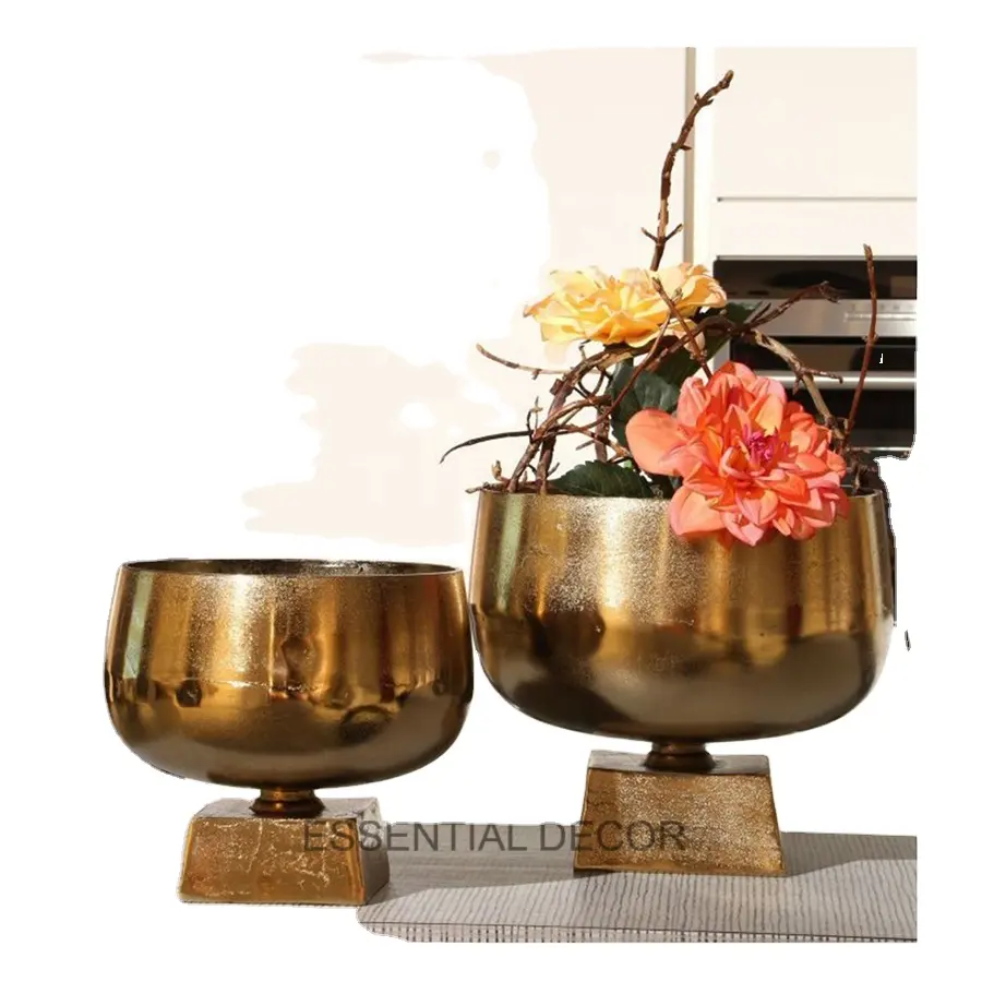 Новый дизайн, алюминиевая чаша для цветов в бронзовой отделке, Лидер продаж, роскошная сервировочная чаша для фруктов на подставке