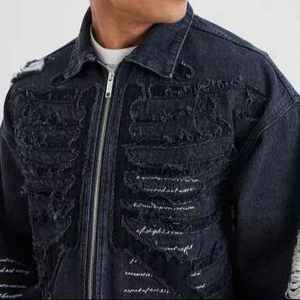 แจ็คเก็ตยีนส์ผ้าเดนิมคุณภาพดีที่สุดสำหรับผู้ชาย ฤดูหนาว โลโก้ด้านหน้าปรับแต่งได้ แจ็คเก็ตยีนส์แขนยาว ขายส่ง - Product Image 6