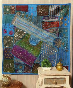 Tenture murale japonaise brodée Zari, décoration murale traditionnelle japonaise, tapisserie ethnique faite à la main, forme carrée, décoration murale - Product Image 1