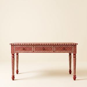Mesa Consola Moderna con Incrustaciones de Hueso Rojo, Estilo Antiguo, 3 Cajones, Mueble para Entrada, Patas Estables, Mesa Consola Tradicional para Comedor - Product Image 1