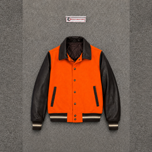 Blouson universitaire orange en laine pour homme, col rabattu, style décontracté, vêtement d'hiver de luxe, chauffant, respirant et écologique - Product Image 5