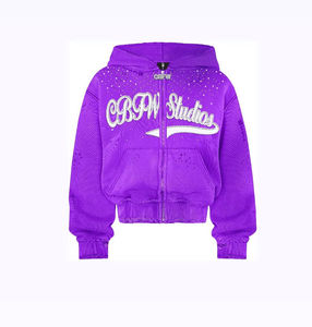 Sweat-shirt à capuche zippé pour homme, personnalisé, épais, surdimensionné, vintage, brodé, éco-responsable, délavé à l'acide, entièrement orné de strass - Product Image 2