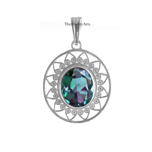 Oval <b>Alexandrite</b> Pendant <b>Necklace</b> 925 Sterling Silver Trendy Women's Anniversary Gift June Birthstone VVS Clarity IGI Certified - Product Image 1