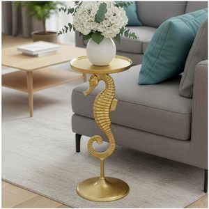 <b>Hand</b>-<b>Cast</b> Gilded Seahorse Beverage Pedestal High End Hotel Lounge Accent Table - Product Image 4