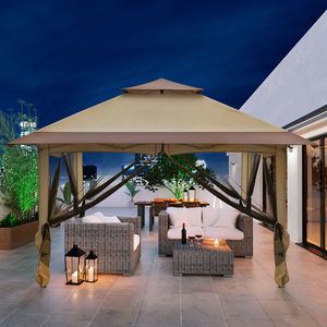 Tenda a baldacchino a 4 lati in rete di garza 3.6x3.6m, in tessuto Oxford bianco, con struttura in ferro verniciato, doppio tetto a sbalzo ad angolo retto, portatile, apertura con un solo pulsante - Product Image 3