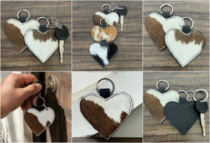 Nuevo Llavero Personalizado de Cuero con Pelo de Vaca en Forma de Corazón, Llavero de Cuero Genuino Estilo Western, Accesorio de Regalo Unisex - Product Image 3