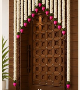 Guirlande de fleurs artificielles en plastique blanc Gajra Mogra Jasmin, bourgeons de lotus roses, Toran, décoration de porte, mariage indien traditionnel, Diwali - Product Image 2