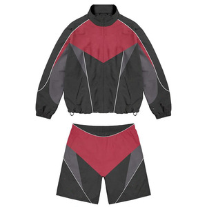 220 GSM Nylon Taslan Windbreaker Short Set Black Purple <b>Green</b> Panel Custom Logo plus size - Product Image 2