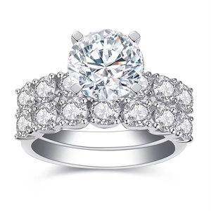 Classic Round Brilliant Diamond Engagement <b>Ring</b> 18K Solid <b>Gold</b> Prong Setting Pave Band Women's Fine Jewelry - Product Image 1