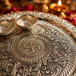 ชุดเครื่องประดับเงินเยอรมันโบราณ Pooja Thali สำหรับตกแต่งบ้านวัดเทศกาล Raksha Bandhan & ให้เป็นของขวัญ - Product Image 2