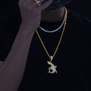 Gold Plated <b>Animal</b> Shape Pendant With <b>Crystal</b> Rhinestones Micro Insert Hiphop Themed Jewelry Gift Unisex - Product Image 3