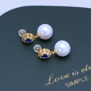 Boucles d'oreilles pendantes en perles rondes blanches d'eau douce Wenchi 11-12 mm, argent 925, ensemble complet pour femmes, défauts mineurs, modèle 14775 - Product Image 5