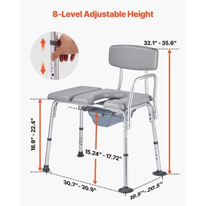 Sedia Comoda Portatile 4-in-1 con Capacità di Carico di 227 kg, Attrezzatura di Sicurezza per Bagno, Sedile WC Rialzato con Schienale Imbottito - Product Image 3