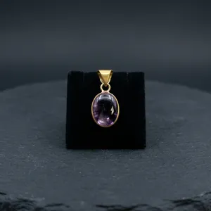 Collier pendentif sportif pour femme en alliage de zinc plaqué or avec cabochon d'améthyste en forme de poire, bijou en pierre précieuse naturelle violette - Product Image 3