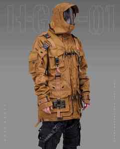 Men's <b>Techwear</b> <b>Jacket</b> Waterproof Tactical Cargo Multi-pocket Hooded Windbreaker Cyberpunk Streetwear Outdoor Utility Coat Brown - Product Image 2