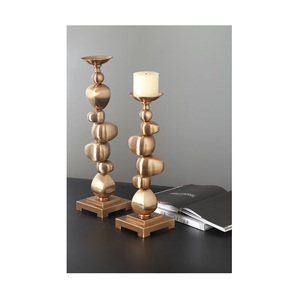 Ensemble de 2 porte-bougies en bronze abstrait en forme de galets empilés, supports de bougies géométriques modernes en métal pour le sol ou la table - Product Image 1