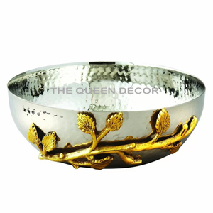 ชุดชามสแตนเลสทรงกลม 3 ใบ พร้อมถาด ลายตอกสีทองโบราณ ตกแต่งสวยงาม - Product Image 4