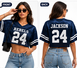 Maillot de football court personnalisé pour femme, haut court en maille, nom et numéro d'équipe personnalisés, maillot de sport, fabricant OEM ODM - Product Image 4