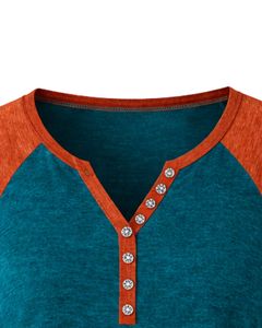 เสื้อยืดผู้หญิงสีฟ้าอมเขียว สีส้มสนิม แขนสั้น คอเฮนลีย์ ทรงแร็กแลน เนื้อผ้าฝ้ายนุ่ม สวมใส่สบาย ทรงหลวม เสื้อยืดฤดูร้อน ระบายอากาศได้ดี - Product Image 5
