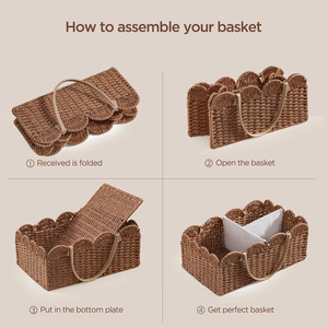 Organizador de pañales de hierba marina natural con asa, cesta para guardería con diseño festoneado, hecho a mano en Vietnam - Product Image 4