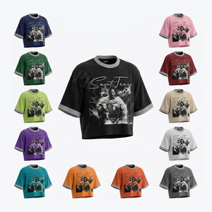 Camiseta de Verano Transpirable de Moda Unisex con Cuello Redondo y Hombros Caídos, Estilo Urbano Hip Hop, Personalizable, de Alta Calidad - Product Image 1