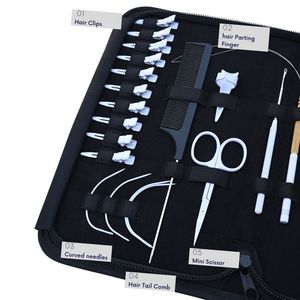 Best Hair Extension Tools Kit Rexine <b>Case</b> Tail Comb Sectioning Clips Parting Finger Scissor <b>Needle</b> Loop Wire Hook Plier Set - Product Image 3