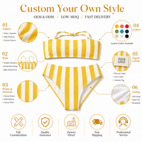Set Bikini Bandeau Wanita Tanpa Tali dengan Logo Kustom, Garis Vertikal, Pinggang Tinggi, Dua Potong, Tali Bahu Lepas Pasang, Musim Panas