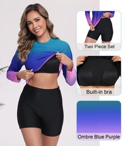 Long Sleeve Two Pieces Surfing Swimsuit <b>Women</b> Swimwear <b>Tankini</b> Rash Guards With Female Beachwear Bathing Suits - Product Image 3