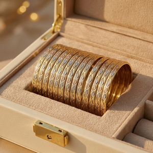 ORO-Z Luxury Gold Three Tone Plated <b>Engraved</b> Geometric <b>Bangle</b> Bracelet for Women Trendy Accessory - Product Image 2