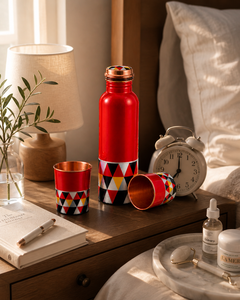 Meena Printed Copper Bottle <b>Set</b> with 2 Glasses 950ml Pure Copper <b>Gift</b> <b>Set</b> - Product Image 1