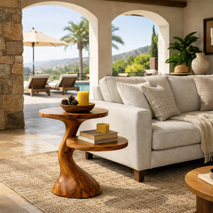 Solid Wood Twisted Pedestal Accent Table Handcrafted Organic Modern Furniture Natural Wooden <b>Stools</b> <b>Ottomans</b> - Product Image 3