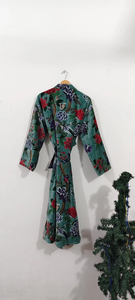 Bata Kimono de Algodón con Estampado Floral/Animal, Cuello en V, Manga Larga, Secado Rápido, Largo Completo, para Damas de Honor, Primavera/Verano - Product Image 2